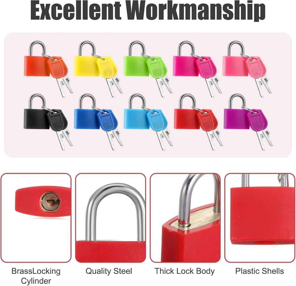 30 PCS Mini Keyed Padlocks Small Brass Suitcase Locks with 2 Keys for Travel Backpack Gym Locker Jewelry Box Drawer 10 Colors