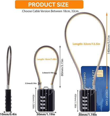 SEPOX® 4PK Metal Combo Padlock, Resettable 4-Digit, Extra Long Cable 7 Inch
