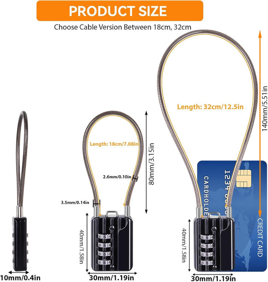 SEPOX® 4PK Metal Combo Padlock, Resettable 4-Digit, Extra Long Cable 7 Inch