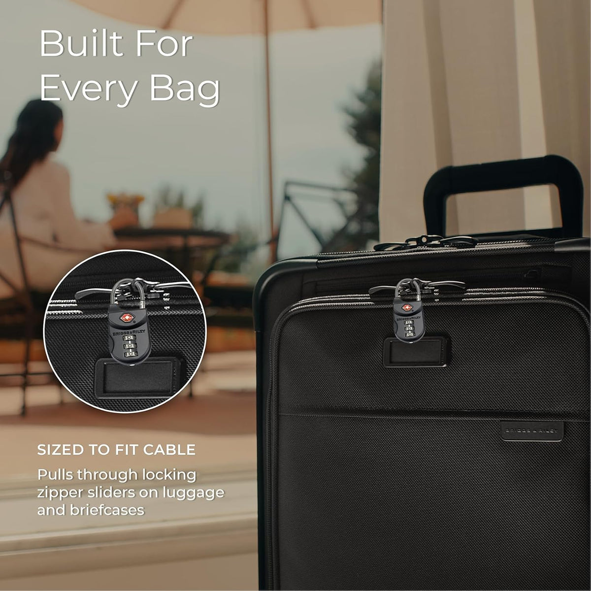 Briggs & Riley TSA Approved Cable Lock for Luggage & Suitcases - Travel Lock, 3 Digit Combination, Flexible Cable for Zippered Bags - Luggage Accessories, Black