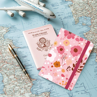 Passport Holder Featuring Delicate Pink and White Blooms PU Leather Travel Document Wallet Feminine Passport Cover for Women 5.9 x 4.3 Inches