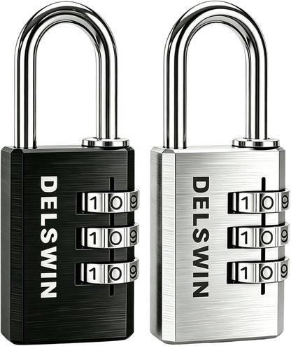 DELSWIN 3-Digit Aluminum Combination Padlock, Small Resettable Lock
