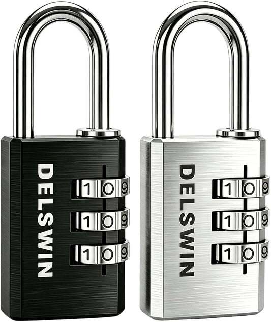 DELSWIN 3-Digit Aluminum Combination Padlock, Small Resettable Lock