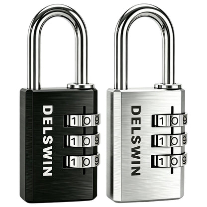 DELSWIN 3-Digit Aluminum Combination Padlock, Small Resettable Lock
