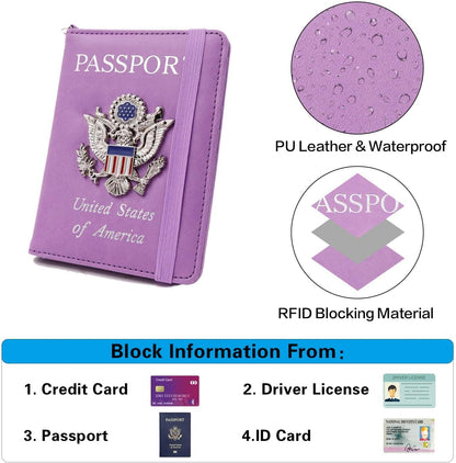 Passport Holder for Travel,Passport Cover Case with RFID (purple)