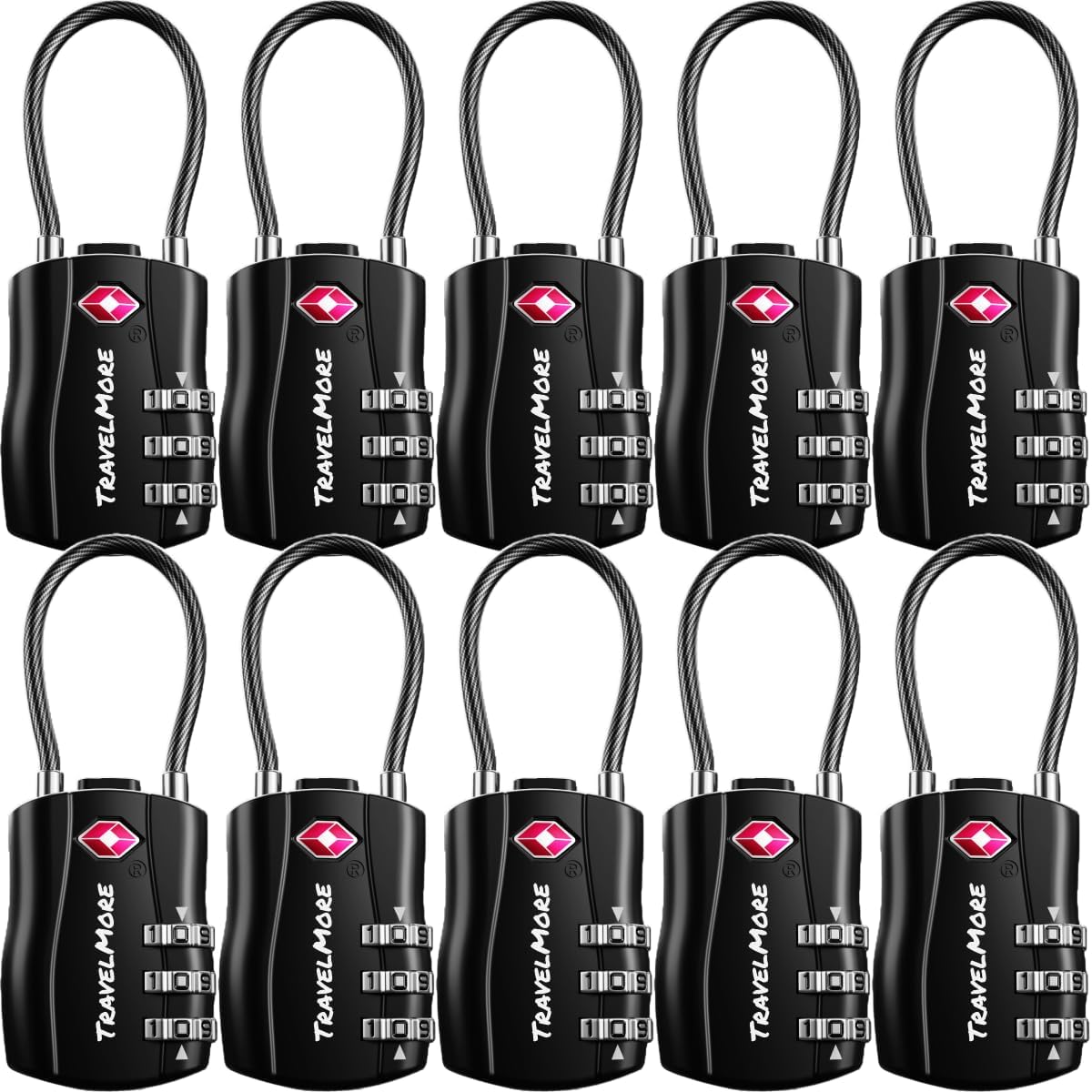 TravelMore TSA Approved Luggage Locks, Travel Combination Cable Locks
