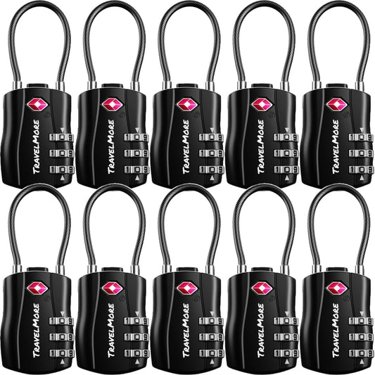 TravelMore TSA Approved Luggage Locks, Travel Combination Cable Locks