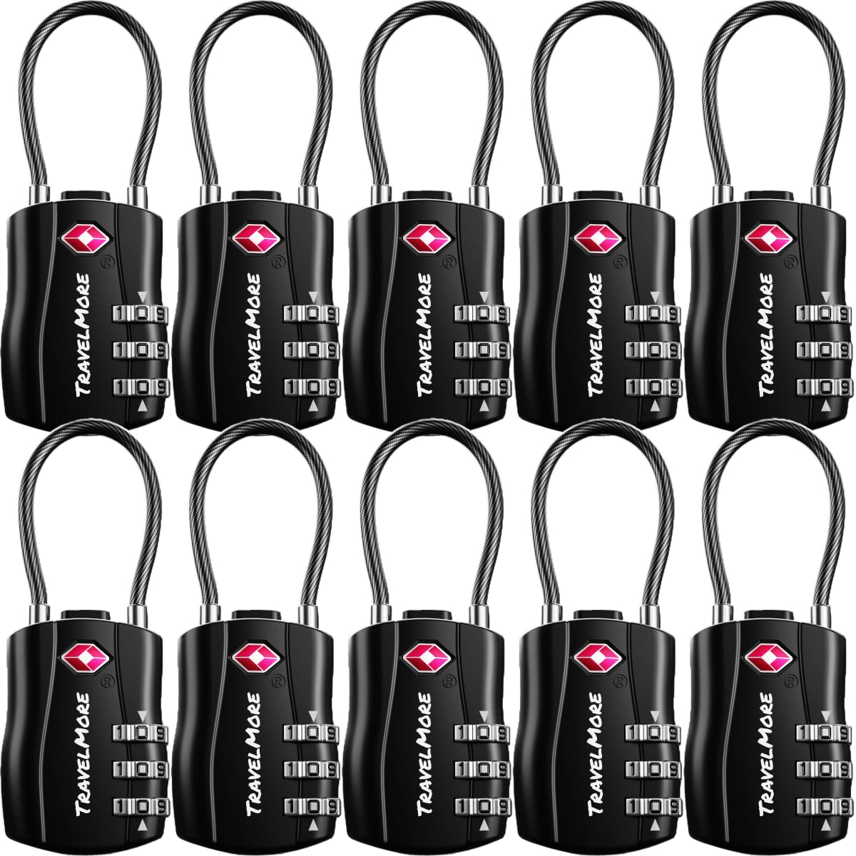 TravelMore TSA Approved Luggage Locks, Travel Combination Cable Locks