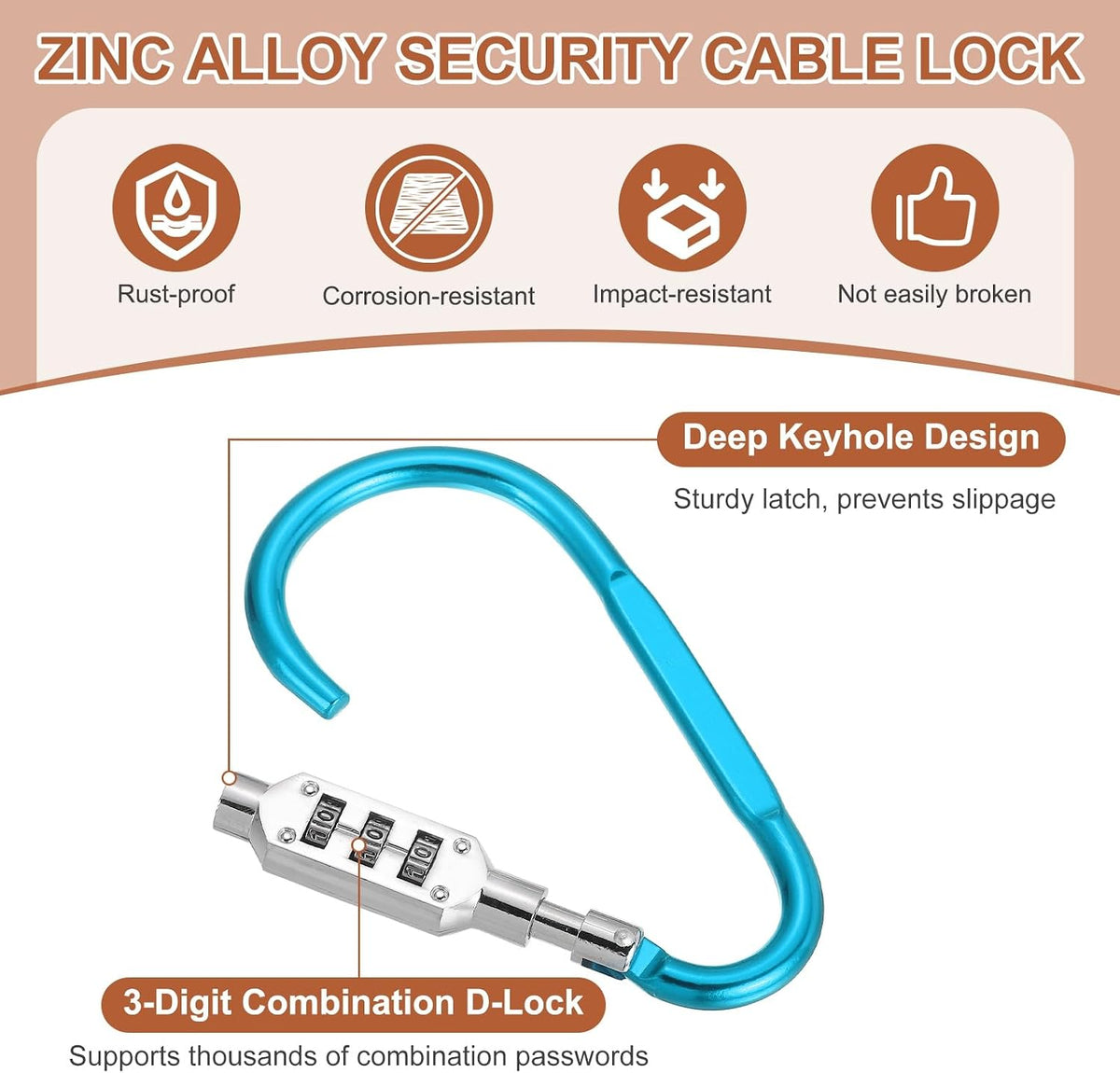 PATIKIL D-Shaped Code Combination Lock 3-Digit Combo 4.8"x2.4" 2 Pcs