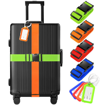 Gostwo 8 Pack Luggage Straps and Tags Set - 4 Straps, 4 Tags, Suitcase Belt