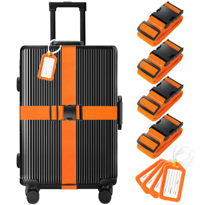 Gostwo 8 Pack Luggage Straps and Tags Set - 4 Straps, 4 Tags, Suitcase Belt