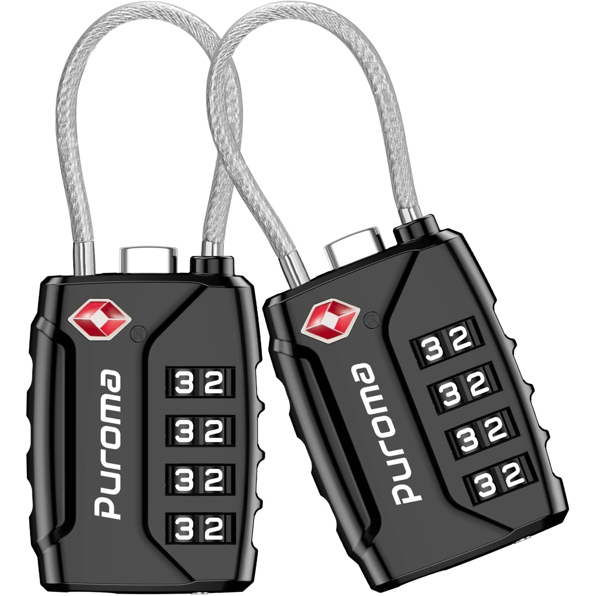 Puroma 2 Pack TSA Approved Luggage Locks 4 Digit Code Cable Lock Basic Pink