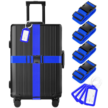 Gostwo 8 Pack Luggage Straps and Tags Set - 4 Straps, 4 Tags, Suitcase Belt