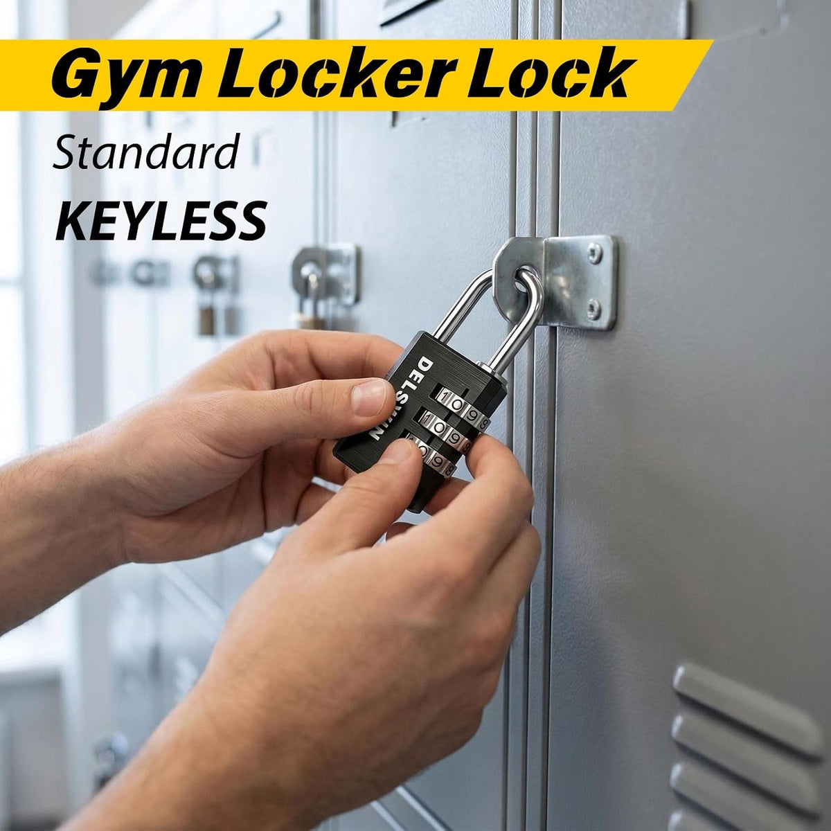 DELSWIN 3-Digit Aluminum Combination Padlock, Small Resettable Lock