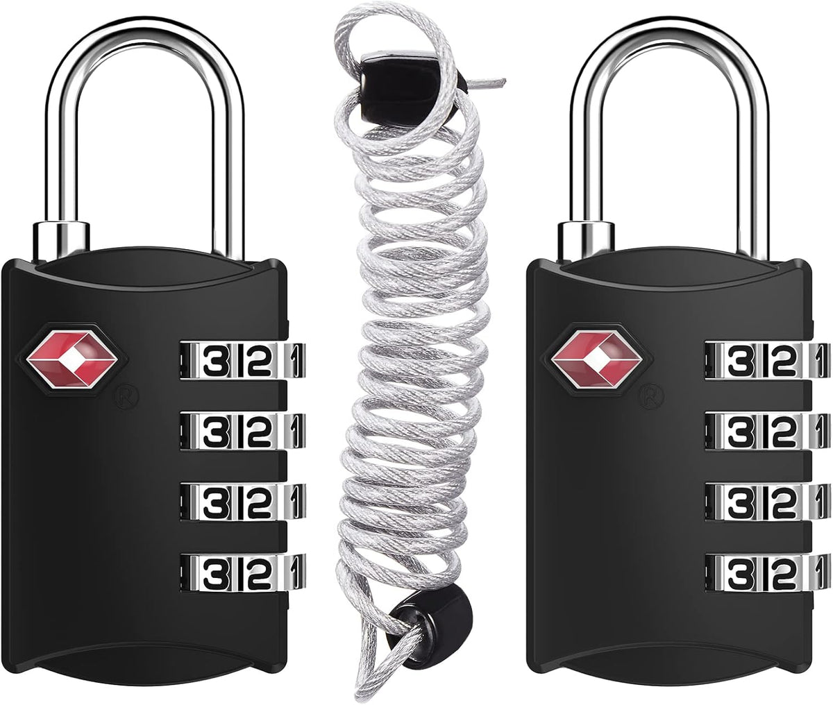 ZHEGE TSA Luggage Lock for Train Travel, 26"L × 0.1"D Cable (2 Pack, Black)