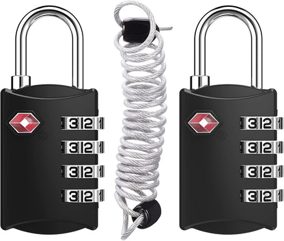 ZHEGE TSA Luggage Lock for Train Travel, 26"L × 0.1"D Cable (2 Pack, Black)
