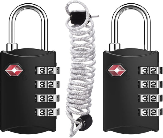 ZHEGE TSA Luggage Lock for Train Travel, 26"L × 0.1"D Cable (2 Pack, Black)