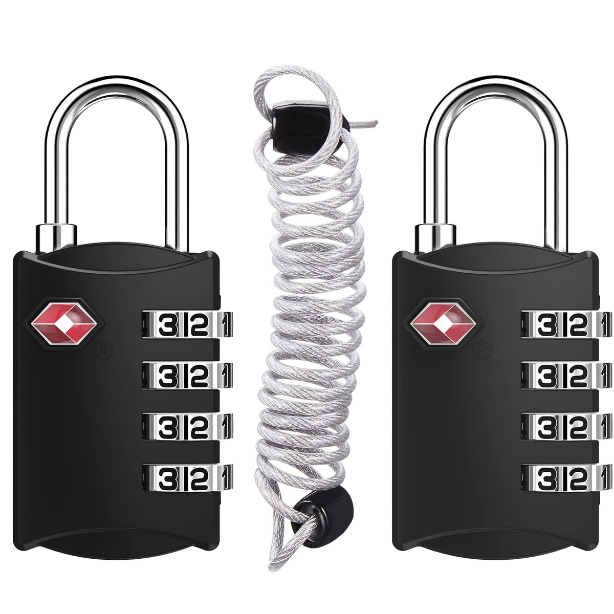 ZHEGE TSA Luggage Lock for Train Travel, 26"L × 0.1"D Cable (2 Pack, Black)