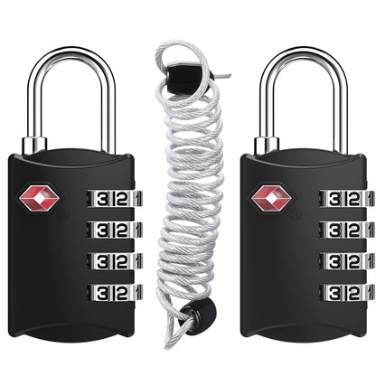 ZHEGE TSA Luggage Lock for Train Travel, 26"L × 0.1"D Cable (2 Pack, Black)