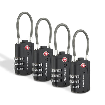 Kwikset TSA Approved Combination Luggage Lock with Cable, 1-Pack, Red