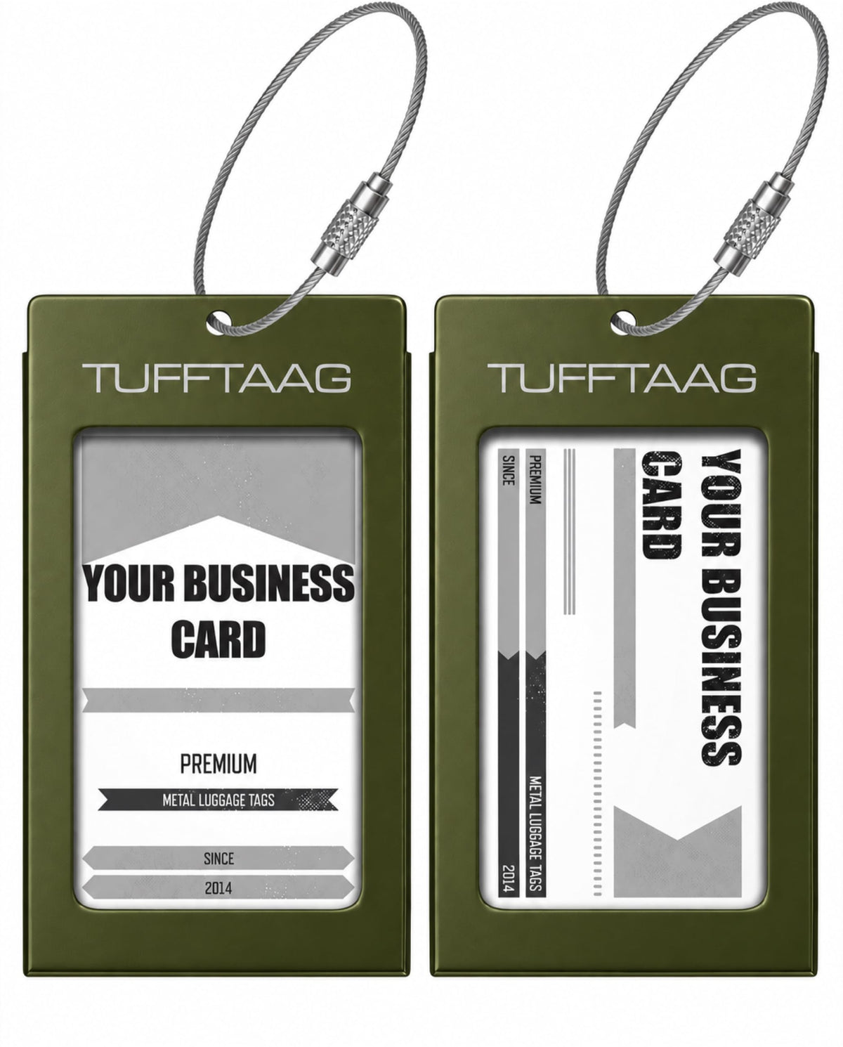 Luggage Tags Business Card Holder by TUFFTAAG - Durable Travel ID Bag Tag, Gunmetal, 2 Tags