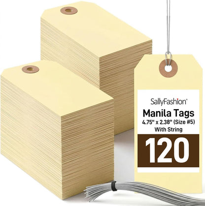 SallyFashion 120PCS Manila Tags with Wire, 4 3/4" x 2 3/8" Shipping Labels