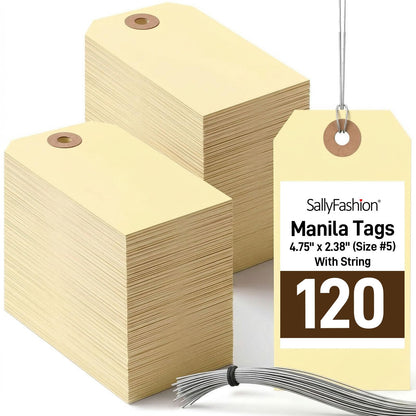 SallyFashion 120PCS Manila Tags with Wire, 4 3/4" x 2 3/8" Shipping Labels