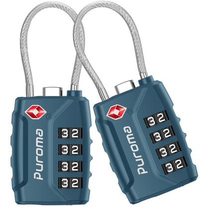 Puroma 2 Pack TSA Approved Luggage Locks 4 Digit Code Cable Lock Basic Pink