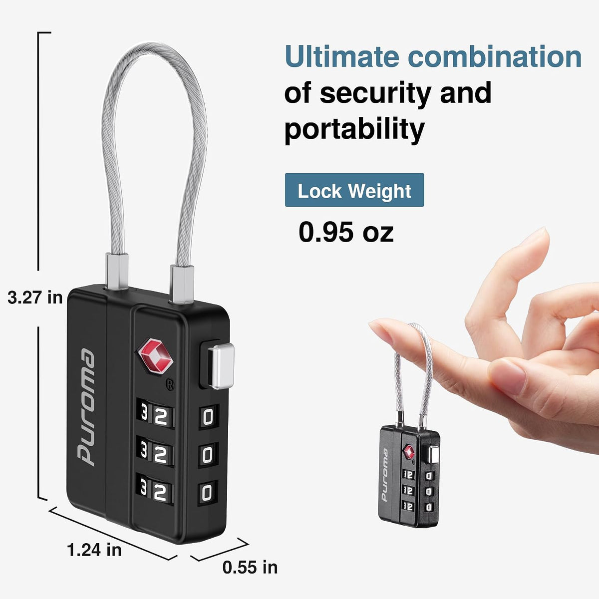 Puroma 4 Pack TSA Locks for Luggage Lightweight 4-Digit Code Padlock Black