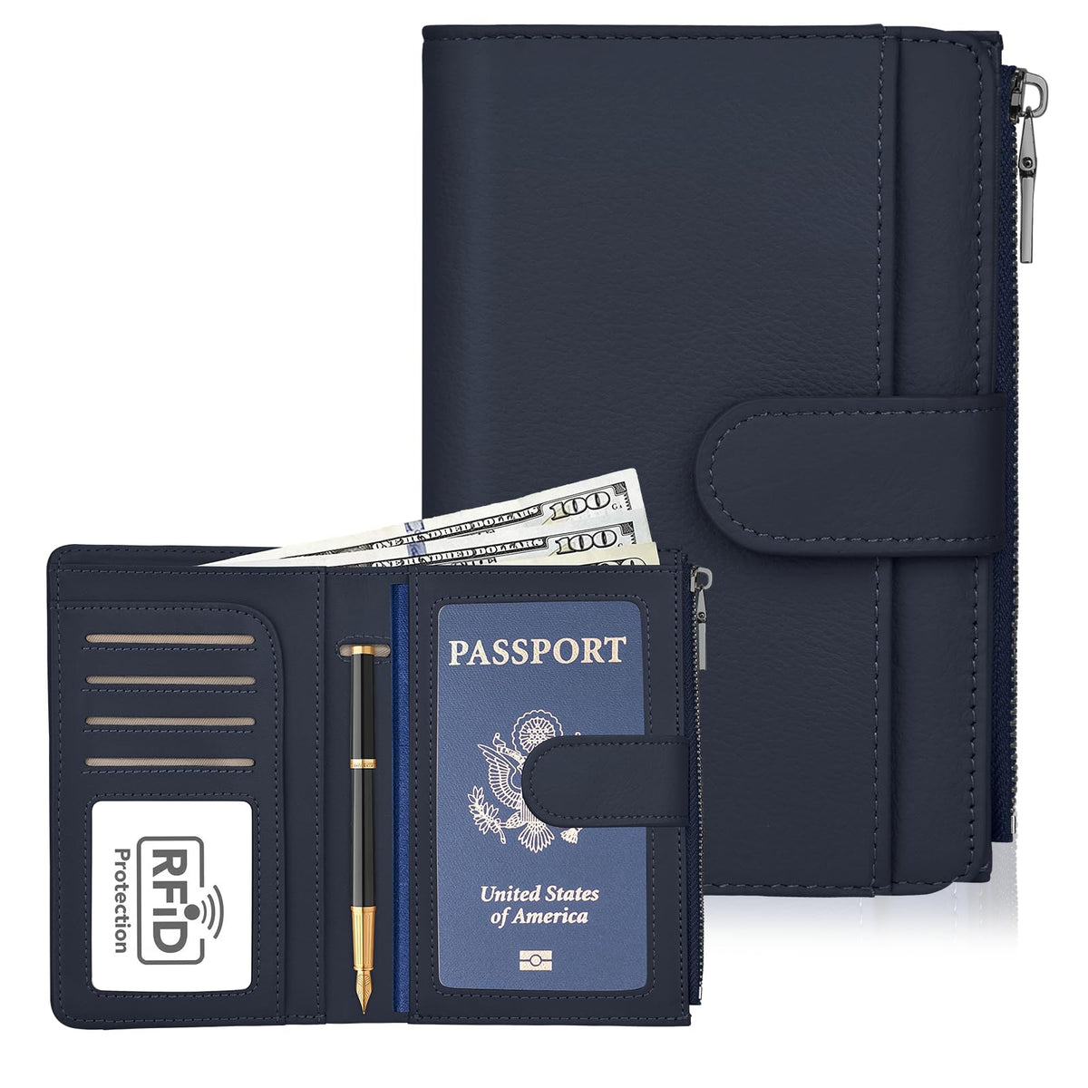 RFID Passport Holder for Travel, Leather Passport Cover Travel Wallet