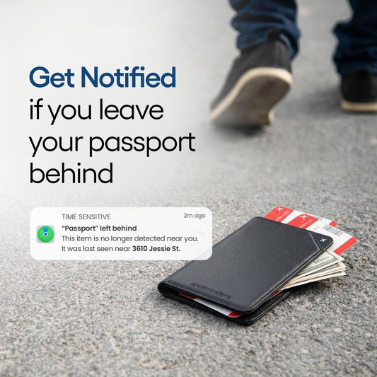 Apple MFi Certified Trackable Passport Holder for Travel (iOS Only) Works with Apple Find My, Rechargeable Passport Cover Air 3-Year Battery Life, Black RFID Blocking Travel Wallet Gift