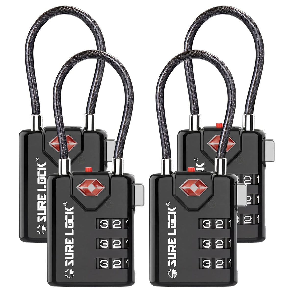 SURE LOCK Open Alert TSA Approved Luggage Locks, 3 Digit Combination Locks for Luggage, Suitcase, Backpack, and More.