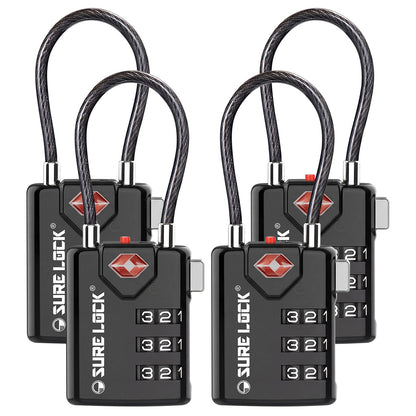 SURE LOCK TSA Approved Luggage Locks with Open Alert Indicator, 3 Digit Combination Cable Travel Lock for Suitcase, Backpack, Gym Locker, Toolbox & Travel Bag(2, Pink 2 Pack)