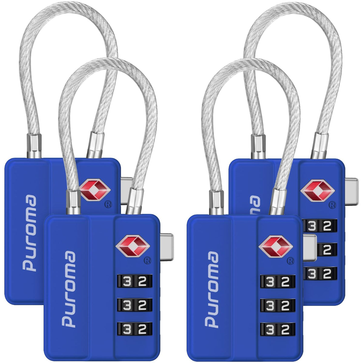 Puroma 4 Pack TSA Locks for Luggage Lightweight 4-Digit Code Padlock Black