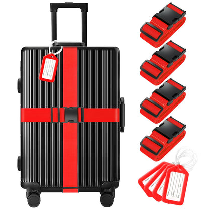 Gostwo 8 Pack Luggage Straps and Tags Set - 4 Straps, 4 Tags, Suitcase Belt