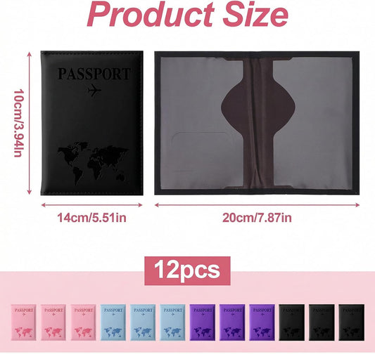 12 Pcs Passport Holder for Travel Cruise Essentials, Passport Cover Wallet Case Set for Women Men Family, Passports Book Holders Vacation Accessories Must Haves(Pink, Black, Light Blue, Purple)
