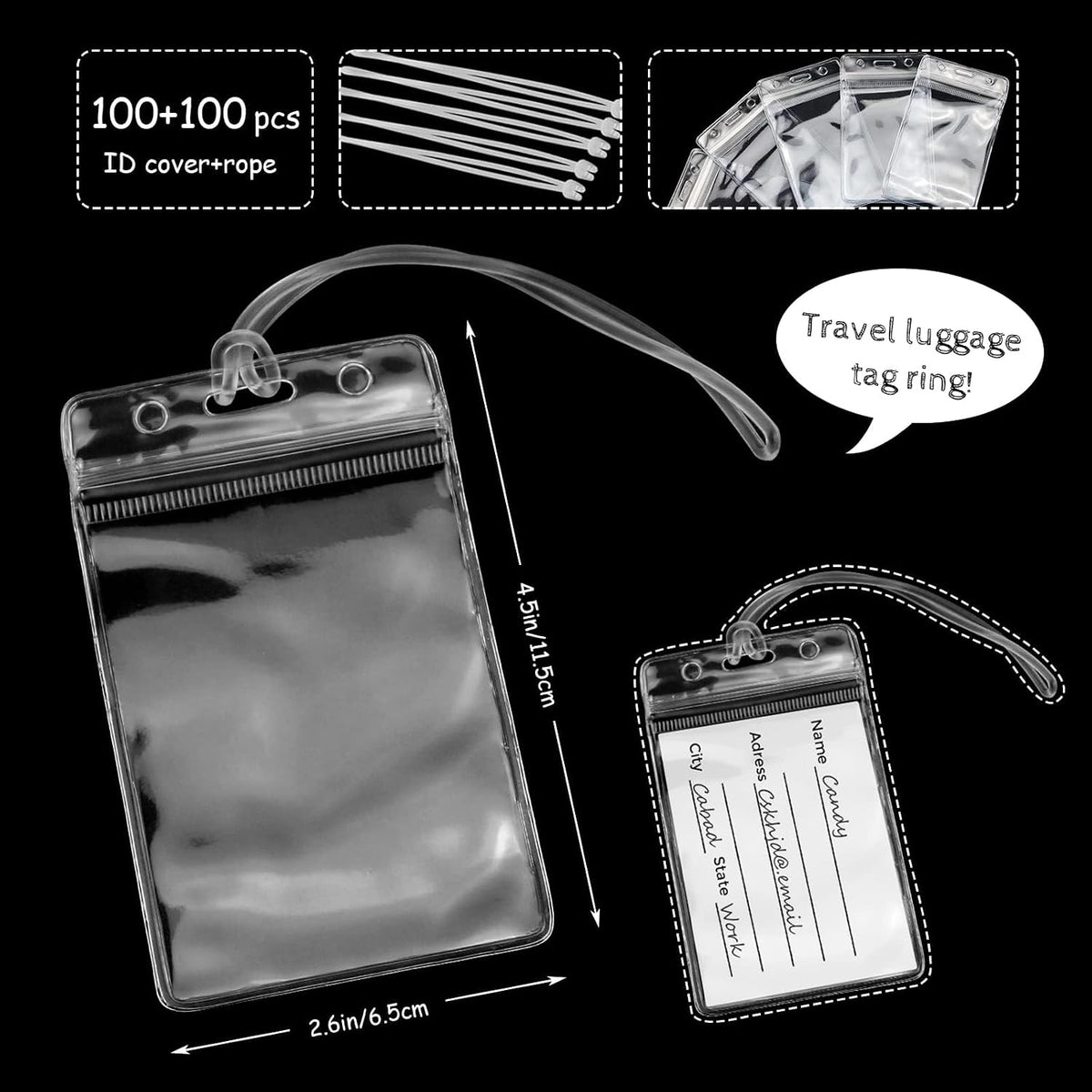 100 Pack Clear Plastic ID Badge and Luggage Tag Holders