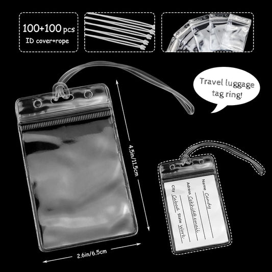 100 Pack Clear Plastic ID Badge and Luggage Tag Holders
