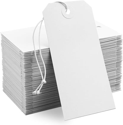 100 Pack White Shipping Tags with Elastic String