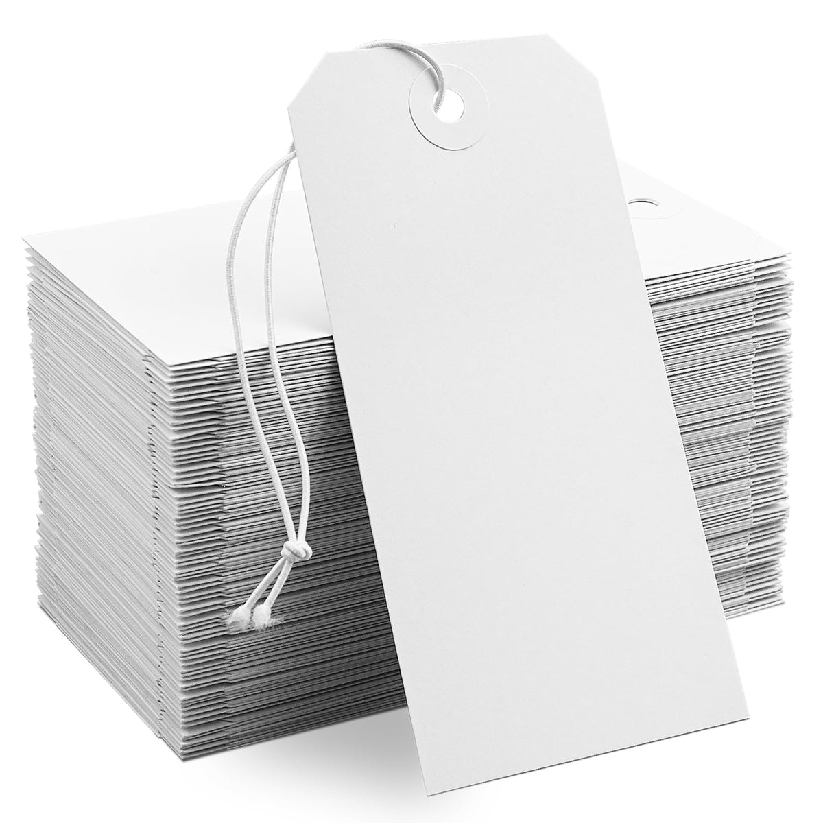 100 Pack White Shipping Tags with Elastic String