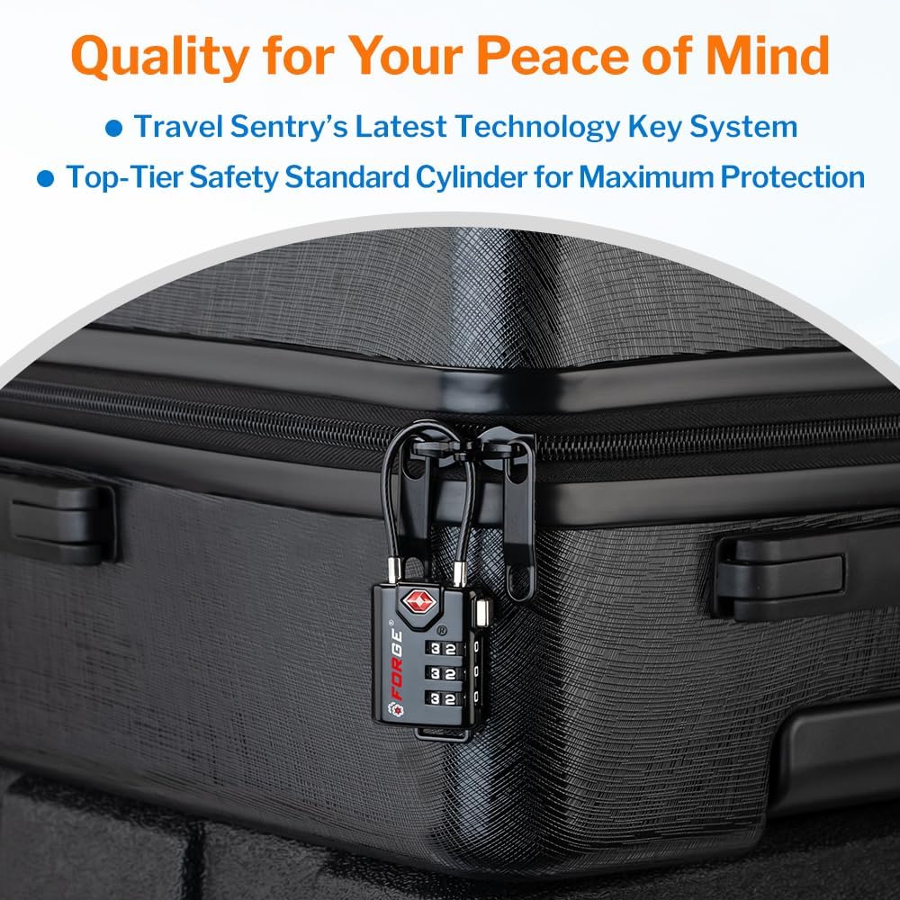 Forge TSA Approved Luggage Locks, Open Alert Cable Lock, Black, 2 Pack
