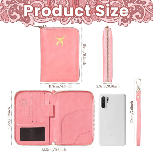 2 Pcs Leather Passport Holder Cover for Travel with Safe Zipper Closure, Premium Passport Wallet Waterproof Rfid Blocking Card Case for Travel Family Women Men(Light Pink,Bean Green)