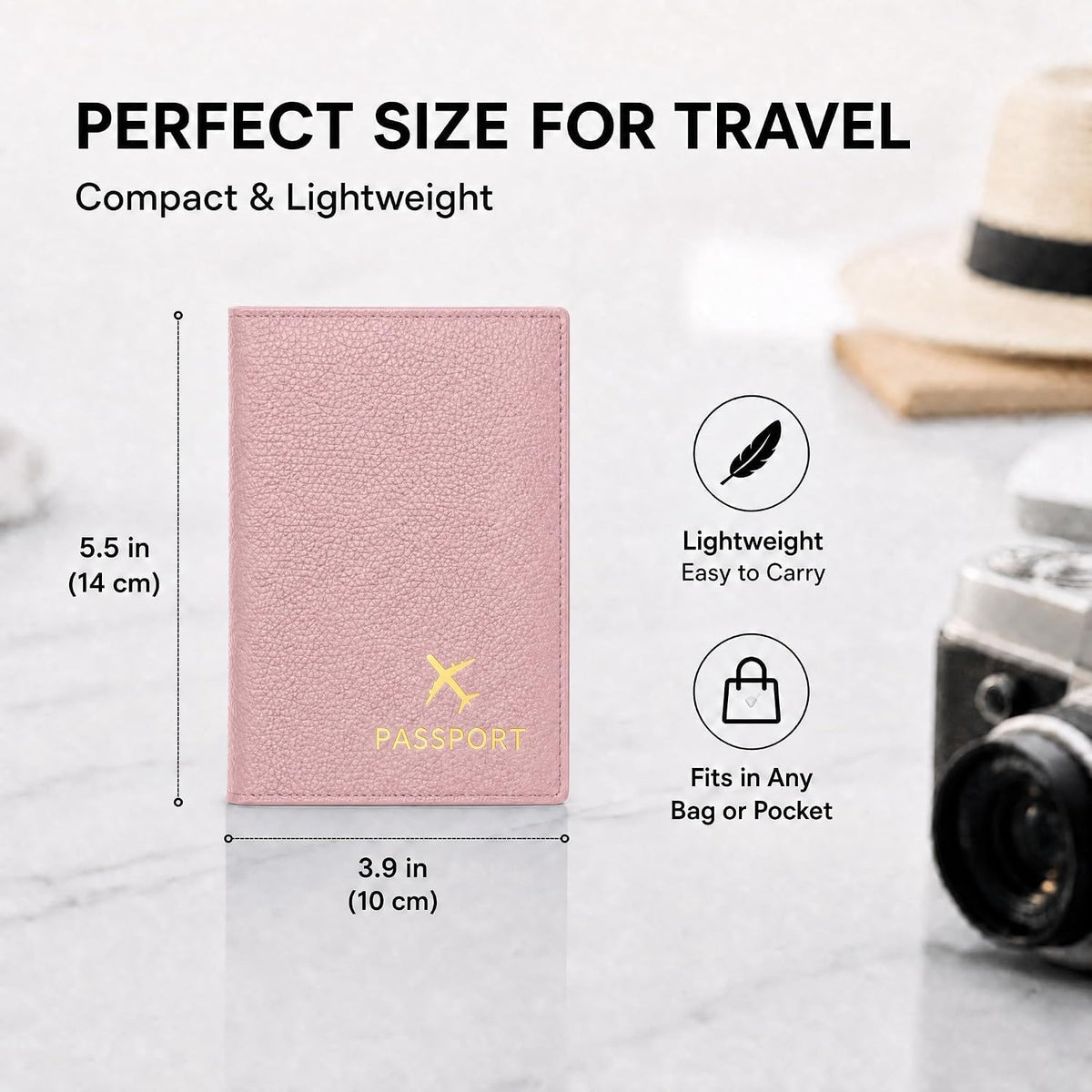 Genuine Leather Passport Holder, Litchi Grain Cowhide Slim Travel Passport Wallet with Card Slots Fold Cover Design for Men & Women