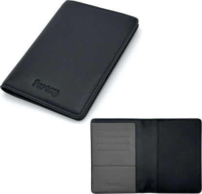 Slim Nappa Leather RFID Blocking Passport Cover (Black/Gray)