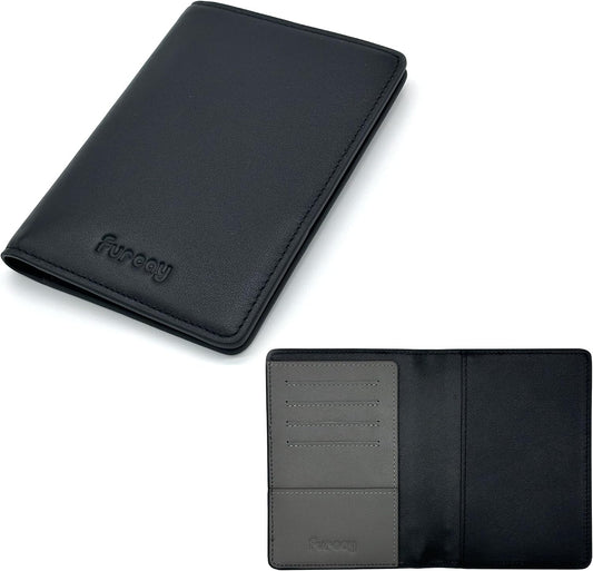 Slim Nappa Leather RFID Blocking Passport Cover (Black/Gray)