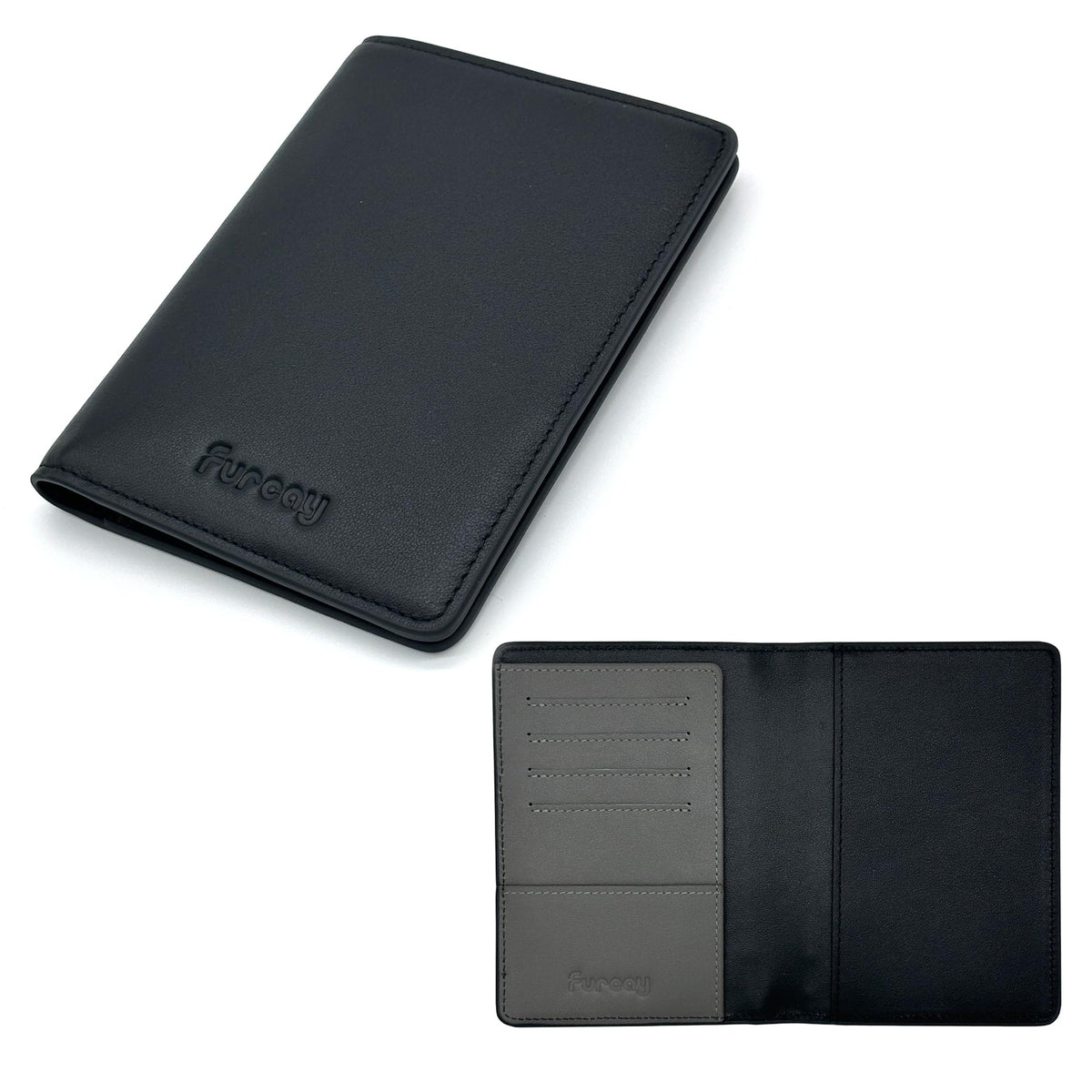 Slim Nappa Leather RFID Blocking Passport Cover (Black/Gray)