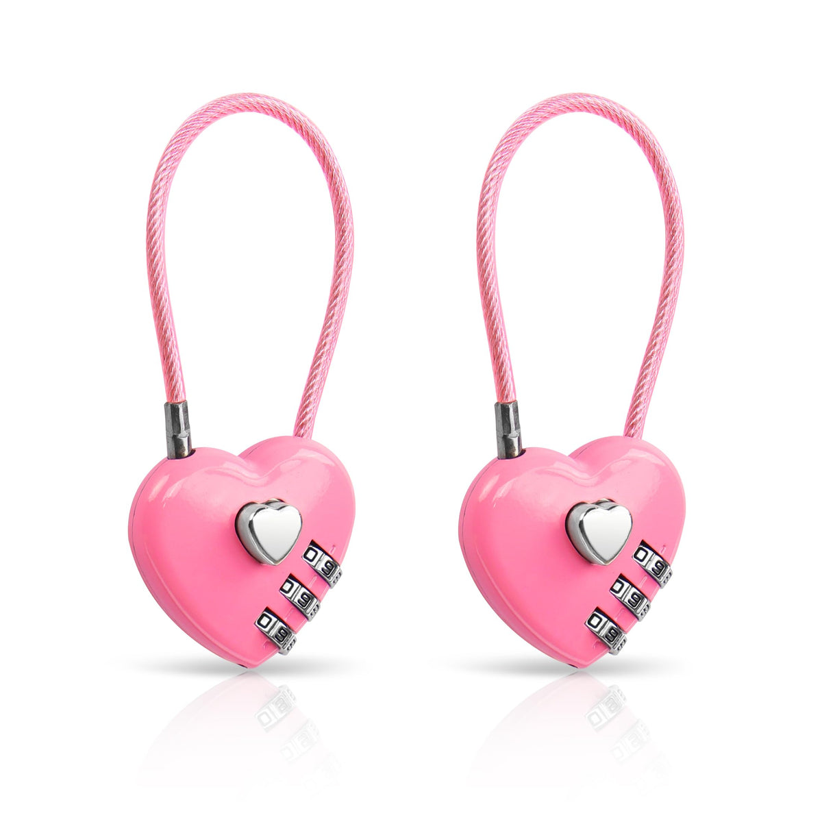 YAODHAOD 2 Pack Combination Lock, 3 Digit Heart Shaped Padlock for School Gym Locker, TSA Approved Cable Luggage Lock, Lock forLocker, Luggage,Fence,Backpack,Valentine Gift (Pink)