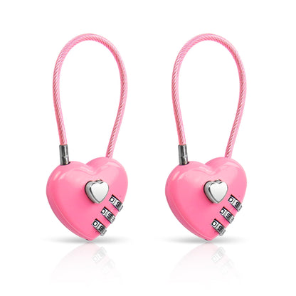 YAODHAOD 2 Pack Combination Lock, 3 Digit Heart Shaped Padlock for School Gym Locker, TSA Approved Cable Luggage Lock, Lock forLocker, Luggage,Fence,Backpack,Valentine Gift (Pink)