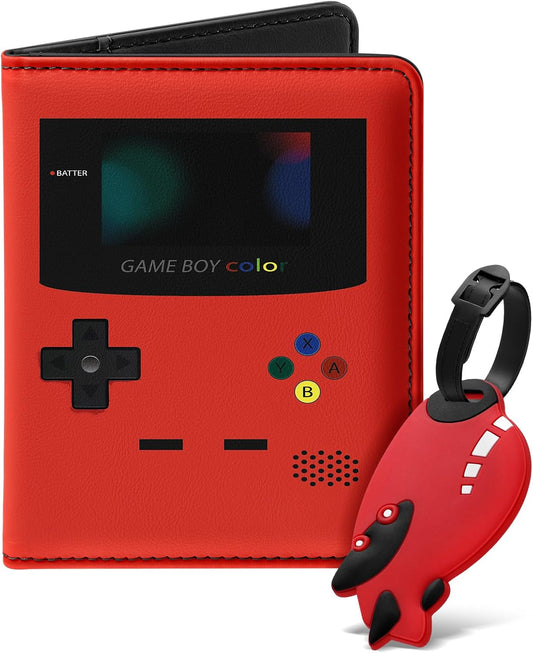 Slohif Kids Passport Holder Lugguage Tag Set Suitcase Cover Wallet Case for Travel Boys Women - Cute Leather Passport Book Personalized Organizer Card Protector Sleeve Essentials Slim Carrier Game