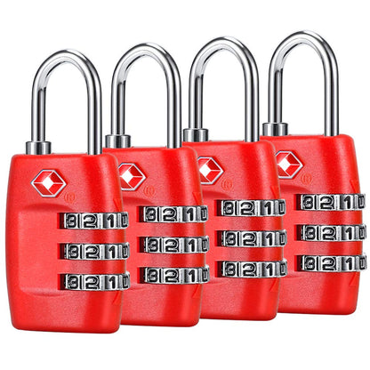 TSA Luggage Locks (4Pack) - 3 Digit Combination Padlocks - Approved Travel Lock for Suitcases & Baggage (Black)